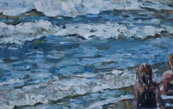 Triptych " Blåvand" Girls and sea .
