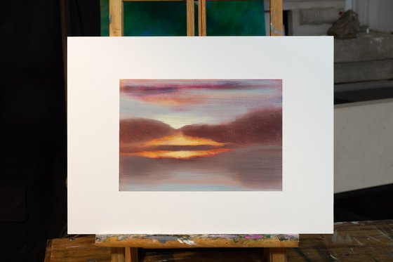 Sunset on the river - landscape oil painting Nature Horizon