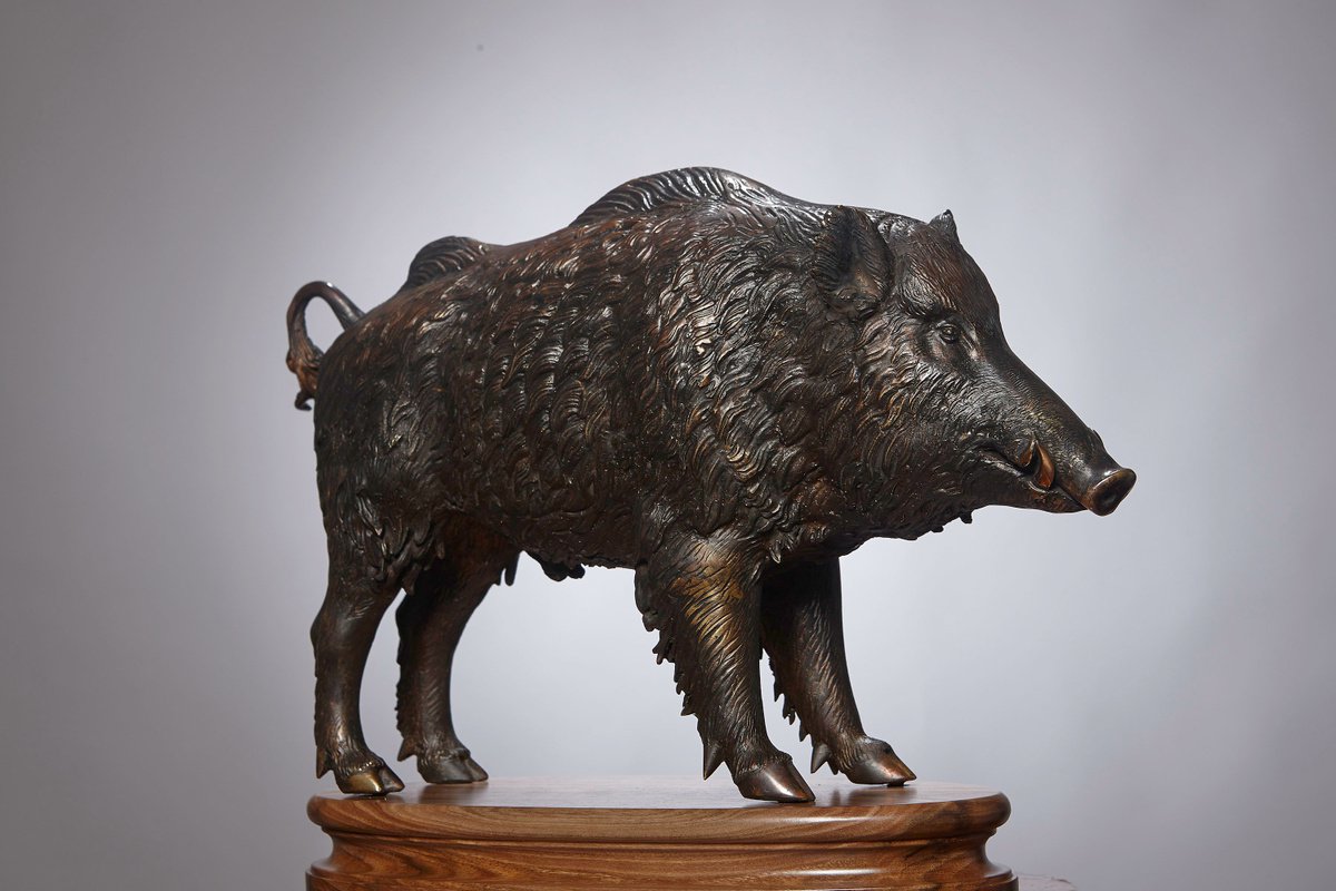Photorealistic Animal Bronze Sculpture By Krasimir Krastev, 19 X 11", Wild Boar, Original Artwork