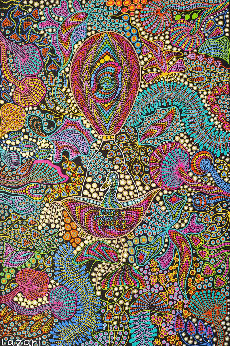 Surrealistic Acrylic Painting , Lucky Duck In Wonderland By Oxana Lazari, 24 X 35, Artwork For Sale On Artfinder