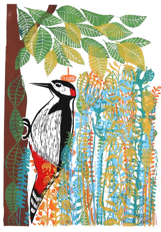 Woodpecker and Flowers