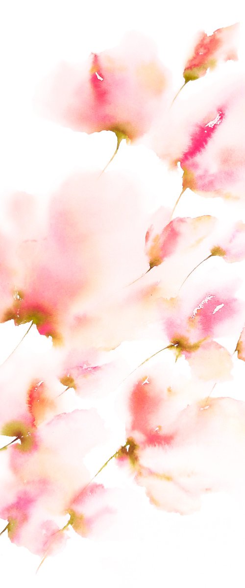 Delicate beautiful flowers, watercolor floral art Spring by Olga Grigo