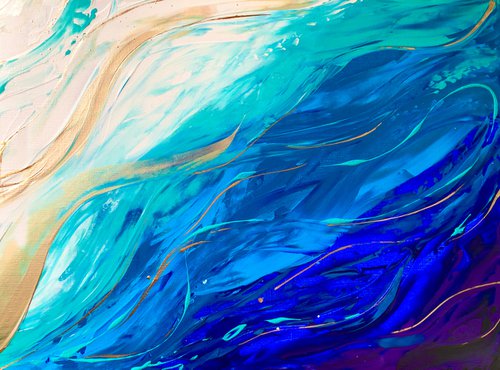 BEYOND THE OCEAN - Abstraction. Marine theme. Liquid gold abstraction. The tide. Depth. Sand. Waves. by Marina Skromova