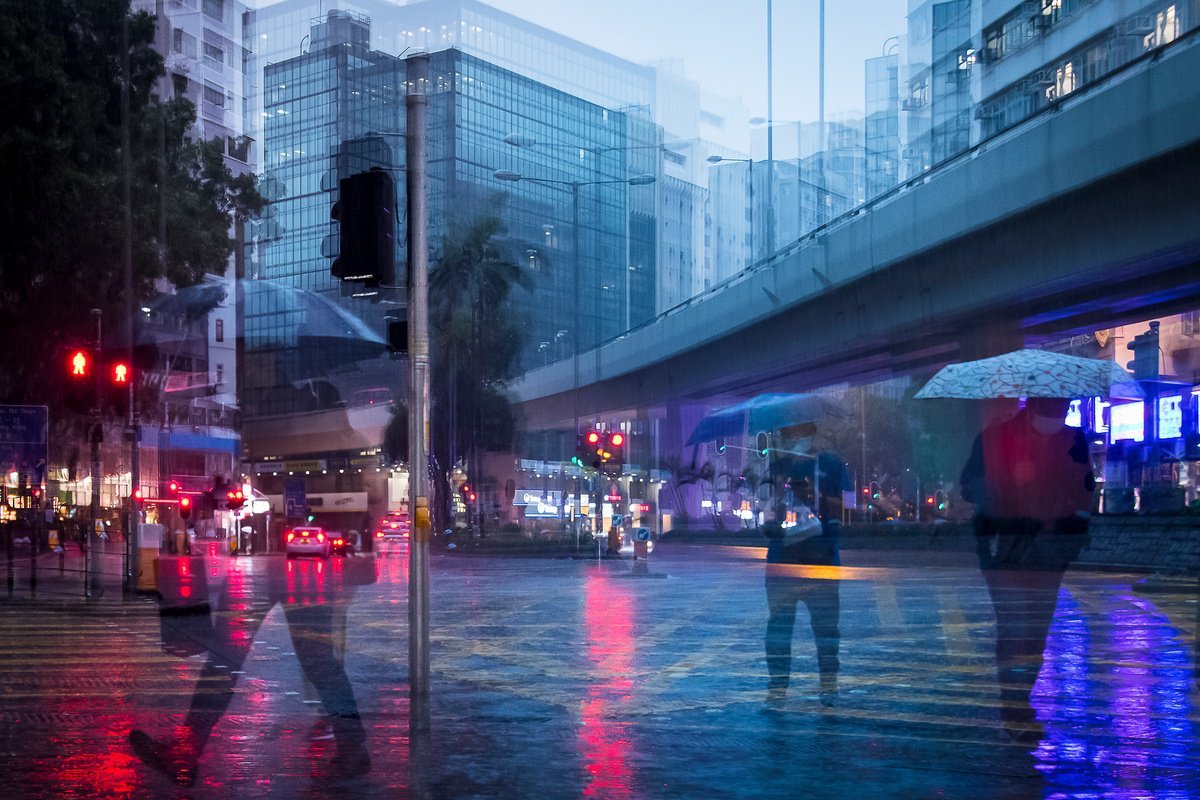 Urban And Pop Cityscapes Photograph By Sergio Capuzzimati, 24 X 16", Souls In The Rain, Original Artwork