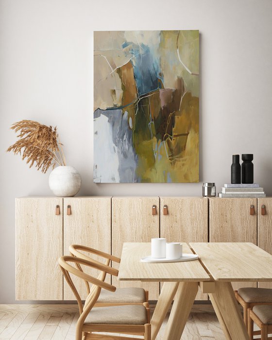 "Melody 2" Brown teal gray abstract art