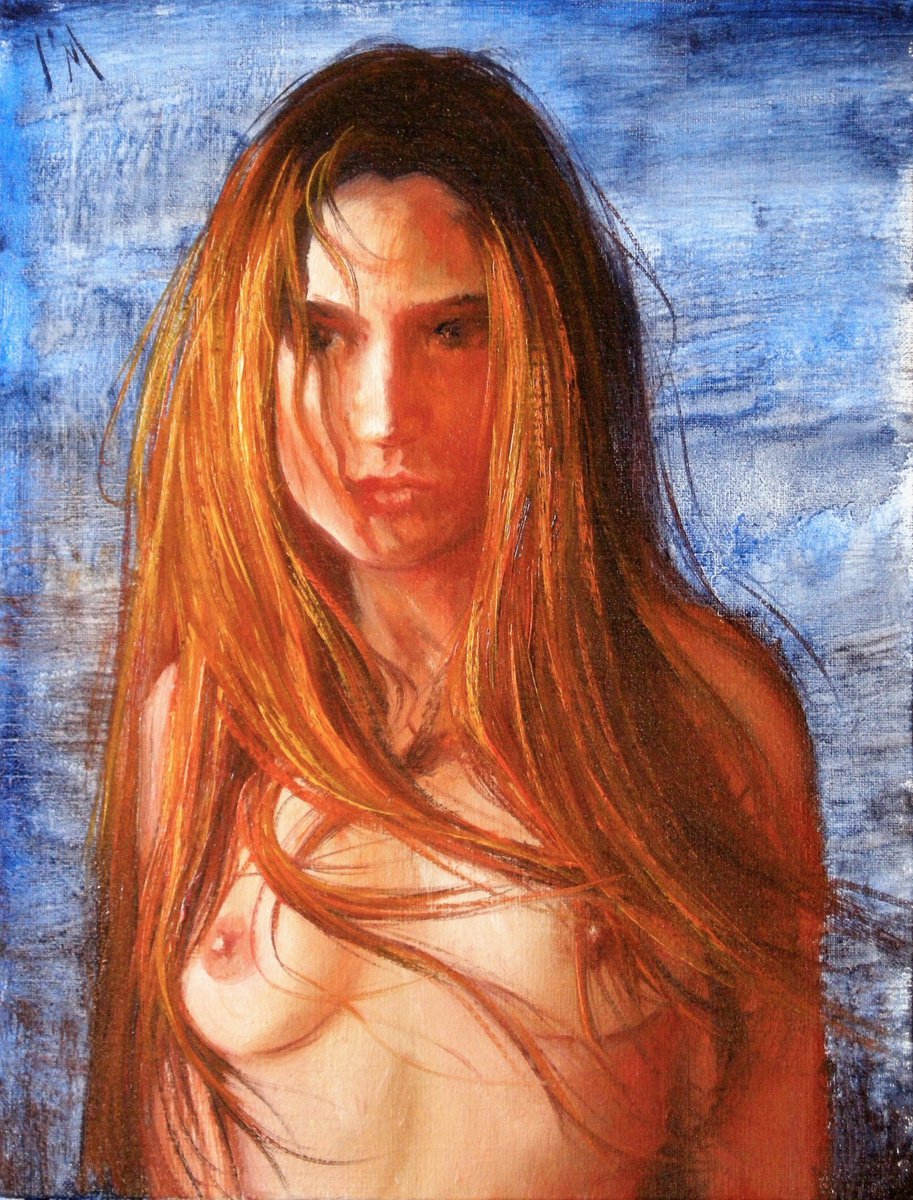 Expressive Portrait Oil Painting By Isabel Mahe, 11 X 14, Grudge, Original Artwork