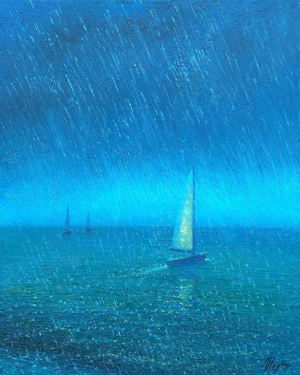 Impressionistic Landscape Oil Painting By Dmitry Oleyn, 16 X 20, Rain, Original Artwork