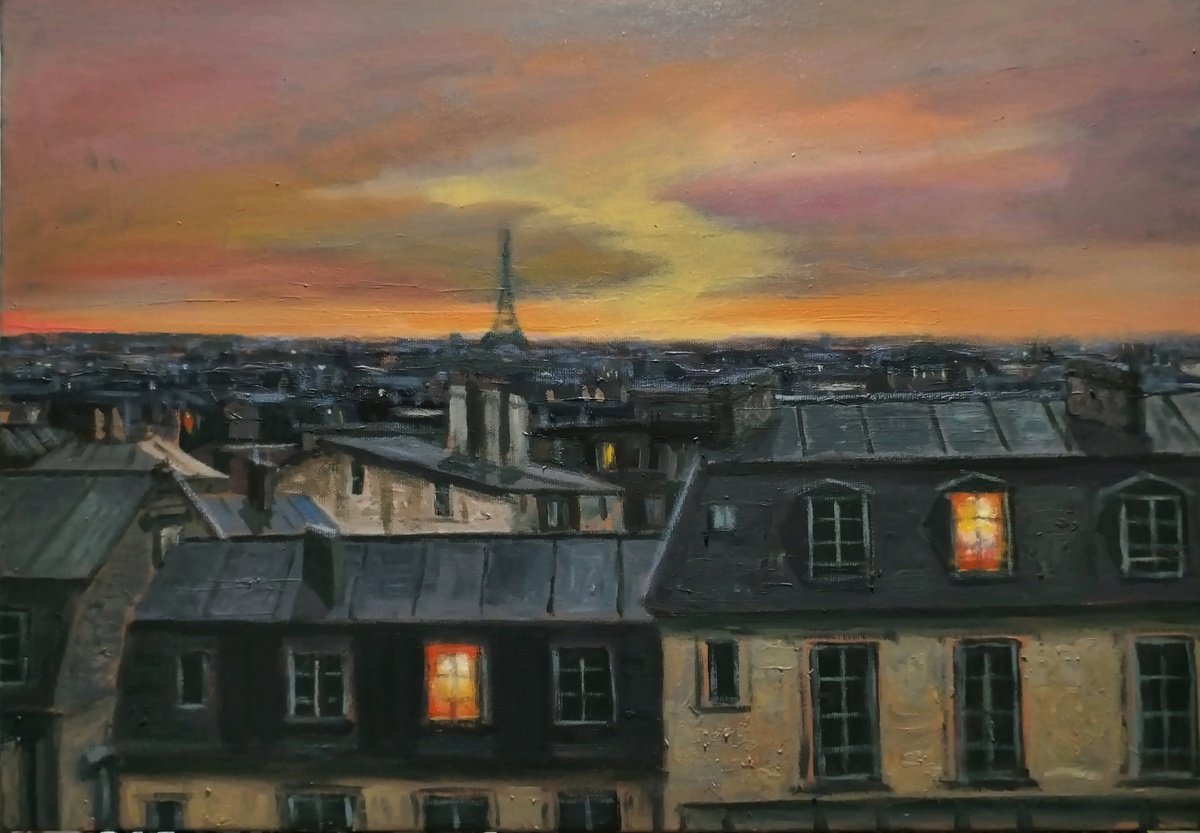 Twilight over the Paris  CITYSCAPE painting by Borko Sainovic