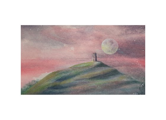 Twilight Tor - Original Watercolour Painting of Glastonbury Tor - UK Artist