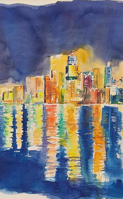 New York in the night from Hoboken by Geeta Yerra