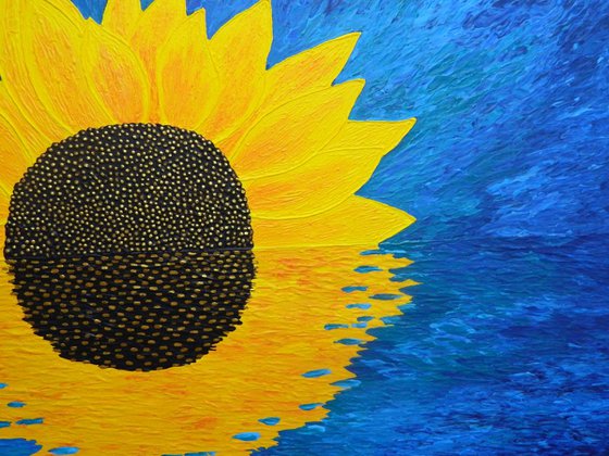 Morning Embrace - large abstract sunflower sunrise seascape painting; home, office decor