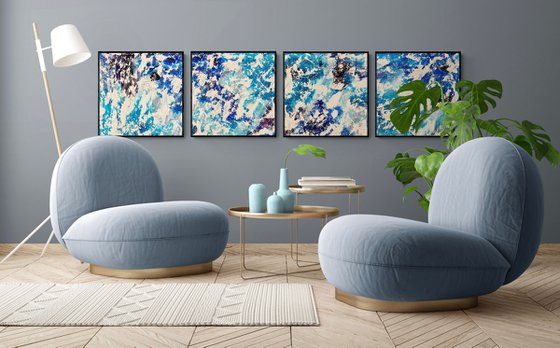 Beyond the sea no. 7521 - set of 4 blue abstract