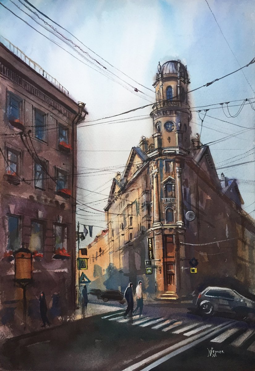 Watercolor cityscape. Saint Petersburg city. by Natalia Veyner