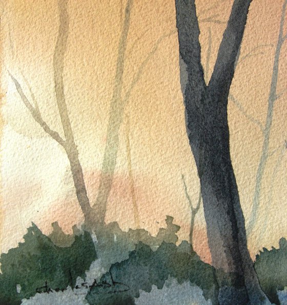 Autumn Morning Mist - Original Watercolor Painting