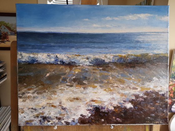 Sun on the ocean wave 2, original one of a kind oil on canvas seascape