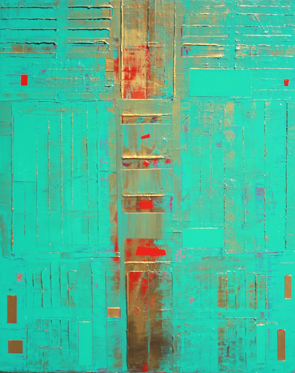 Teal Gold Abstract Acrylic painting by Robert Lynn Artfinder