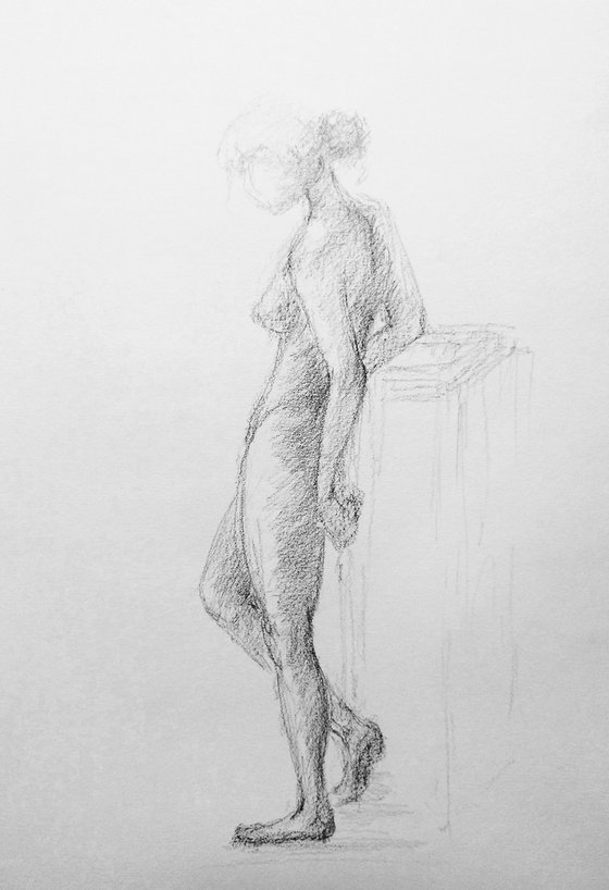 Nude model. Original pencil drawing.