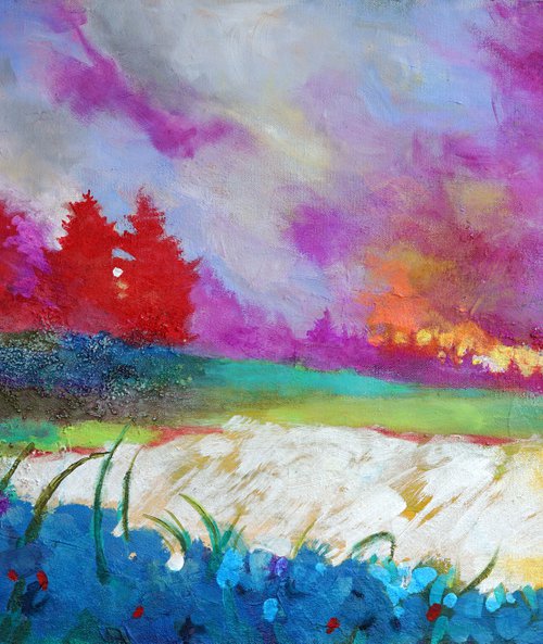 My Own Place 36x18" Colorful Abstract Impressionist Landscape Painting by Kerri McCabe