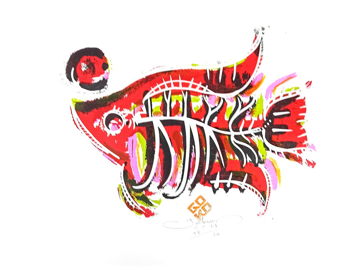 Organic Screenprint , Abstract Fish Ii By Gokhan Okur, 20 X 14, Artwork For Sale On Artfinder