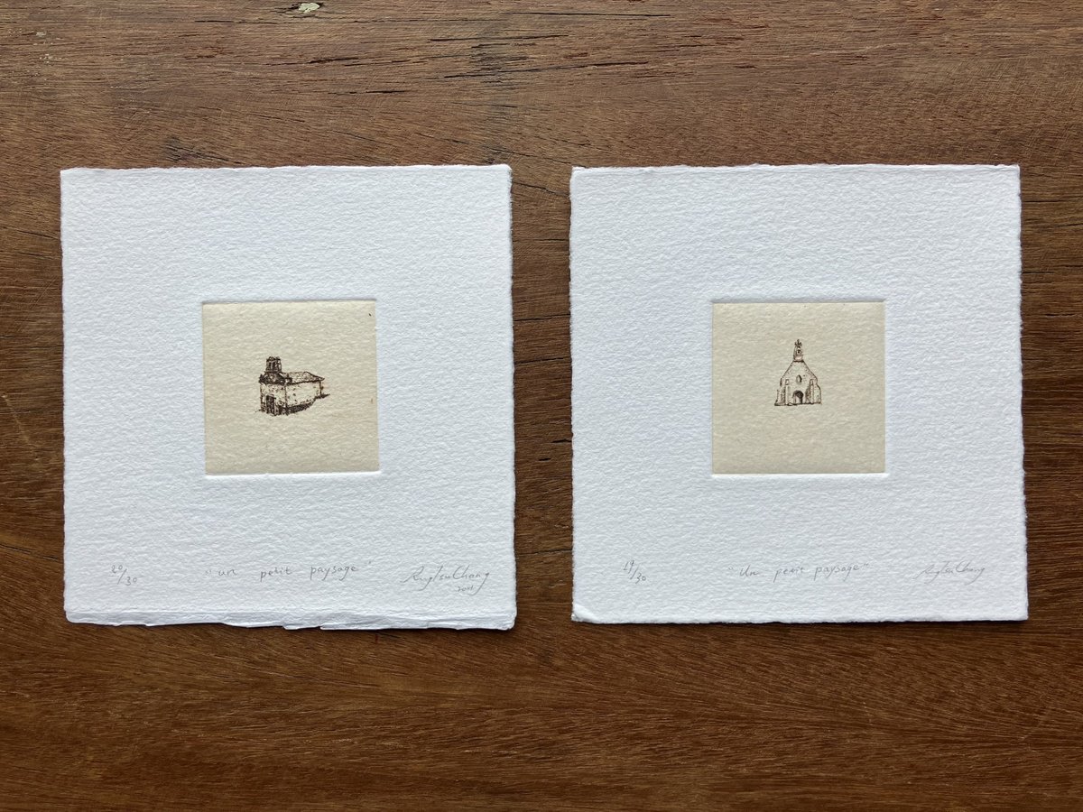 Impressionistic Cityscapes Etchings & Engravings By Rung Tsu Chang, 5 X 5", - Un Petit Paysage - ? #7 & #49, Original Artwork