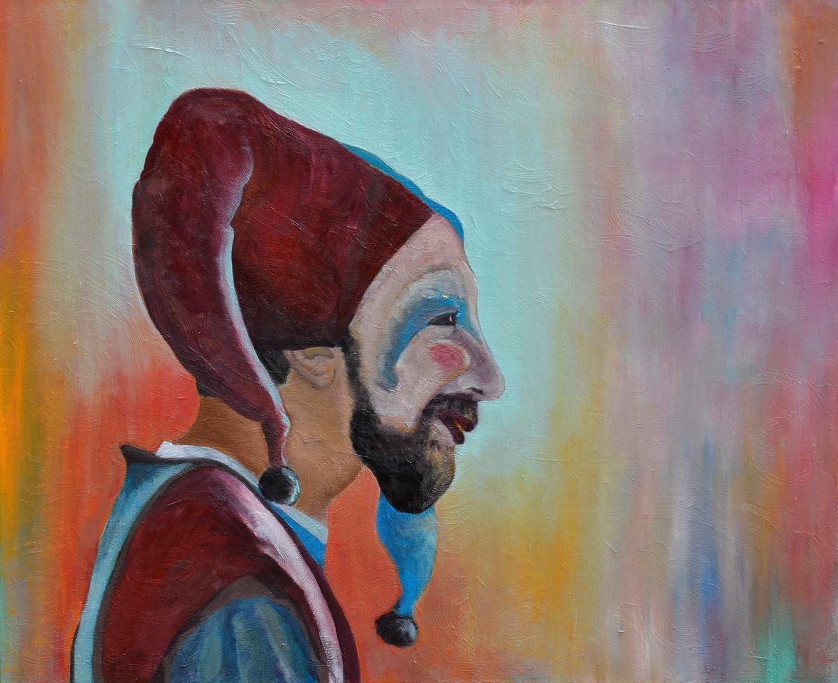 Impressionistic Portrait Oil Painting By Isabel Robledo, 29 X 24, Commedia Dell