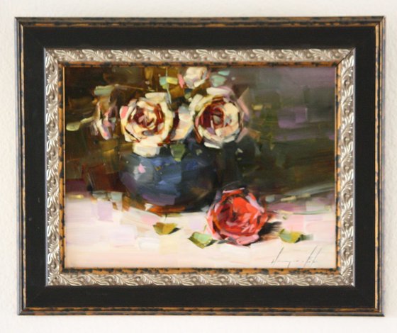 Vase of Roses Original Framed Painting Ready to hang