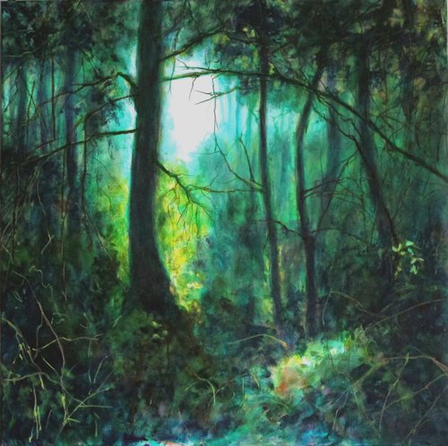 Forest - landscape - green - turquoise - teal - greenery - colors - woodland by Fabienne Monestier