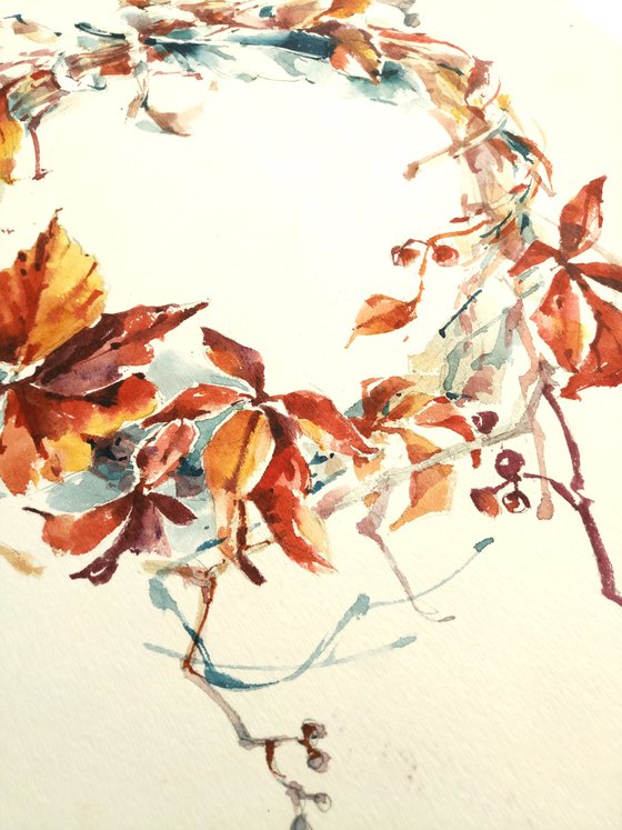 Watercolor sketch "Wreath of autumn yellow leaves" - series "Artist's Diary"