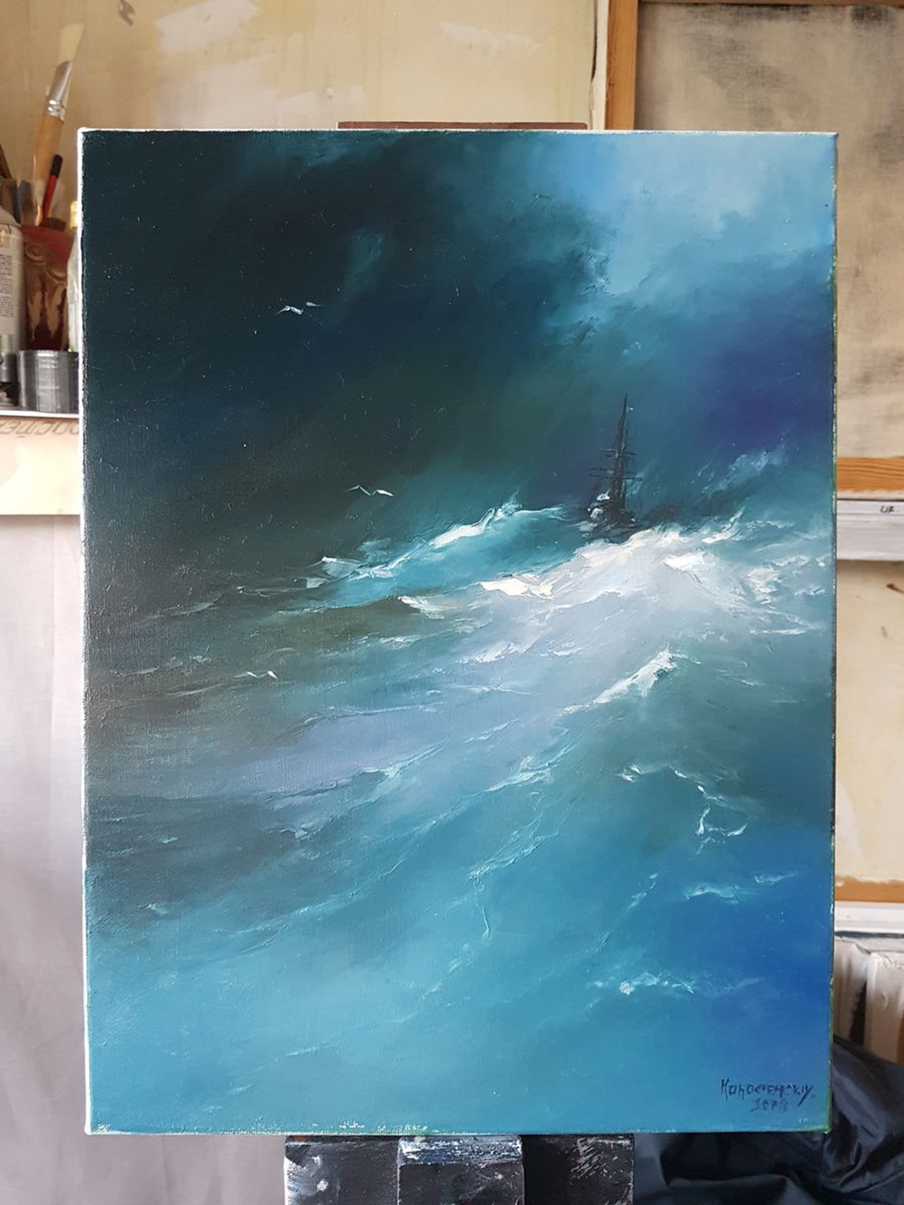 Ocean Night Storm Oil Painting By Russell Korr Artfinder