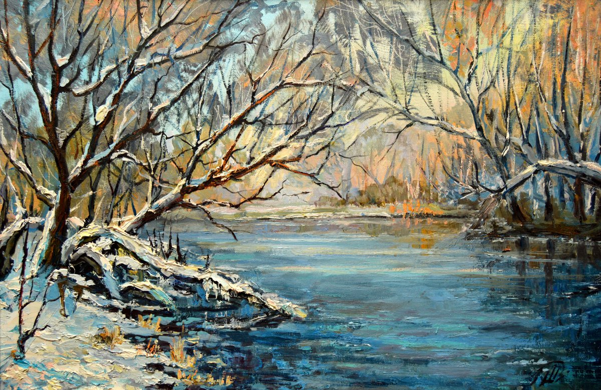 Winter landscape. Original oil painting by Dmitry Revyakin