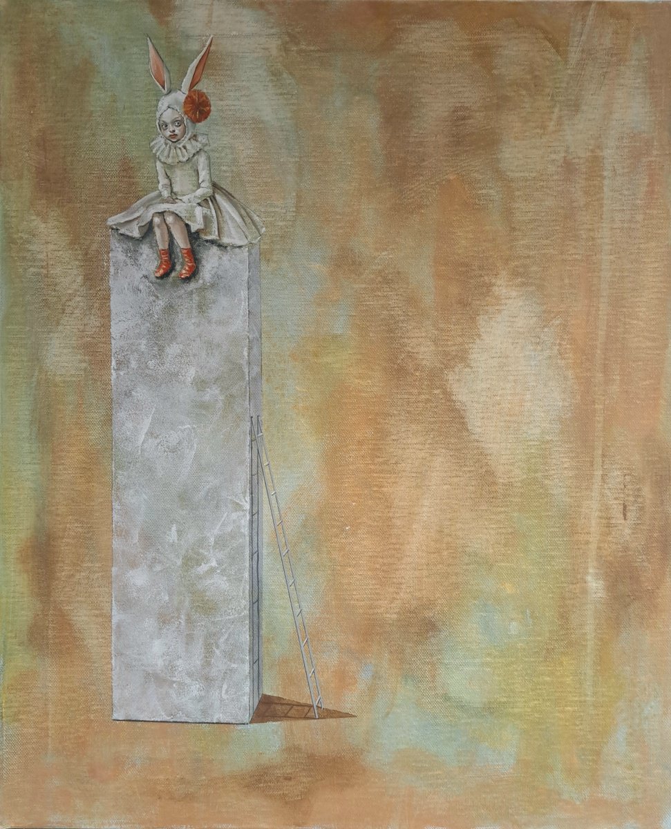 Surrealistic Portrait Painting By Lee Jenkinson, 18 X 22", Diamond Footprint, Original Artwork