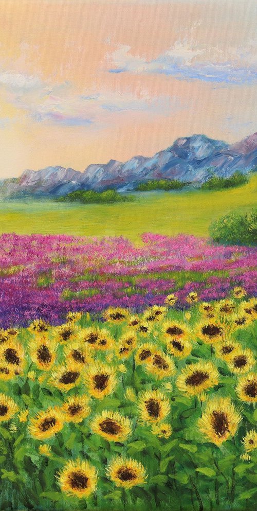 Sunflowers and lavender field by Ludmilla Ukrow