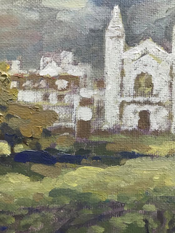 Original Oil Painting Wall Art Signed unframed Hand Made Jixiang Dong Canvas 25cm × 20cm Cityscape King's College Chapel Small Impressionism Impasto