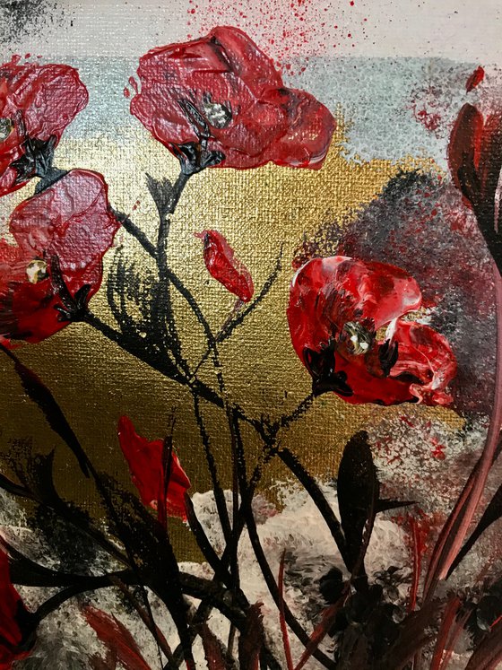 Abstract Poppies on Gold Leaf