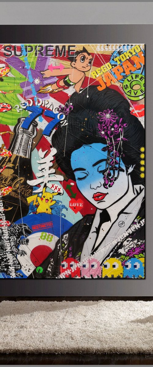Modern Pop Geisha 120cm x 150cm Japanese Geisha Textured Urban Pop Art by Franko