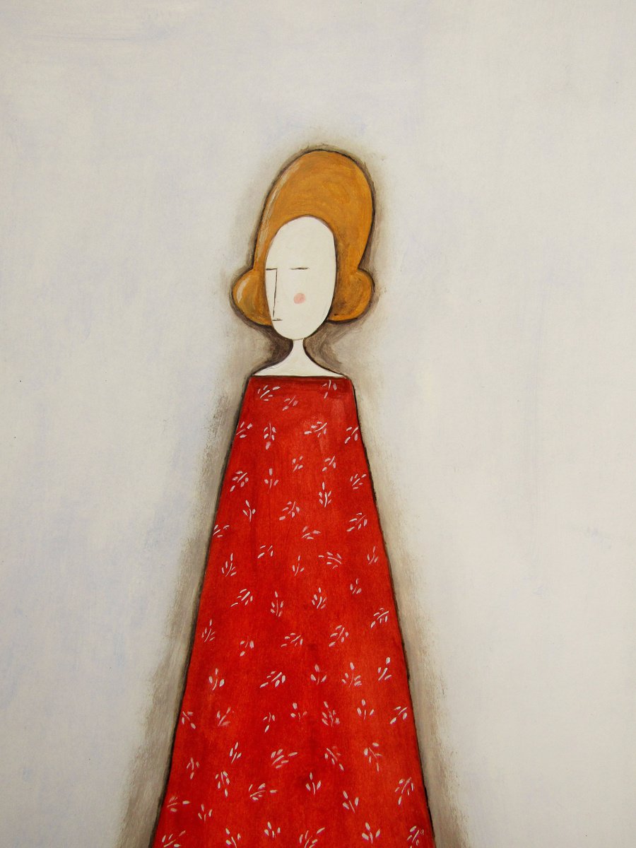 The Lady in red dress - oil on paper by Silvia Beneforti