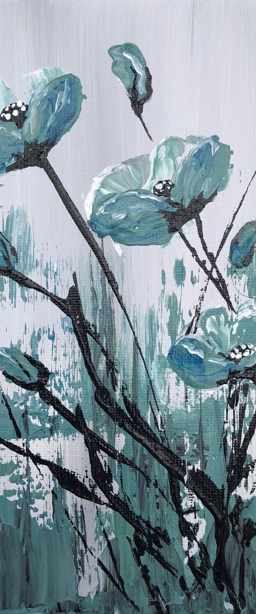 Blue poppy painting in a frame Nr3 by Marja Brown
