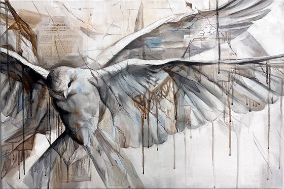 White Beige Blue Pigeon Abstract Bird