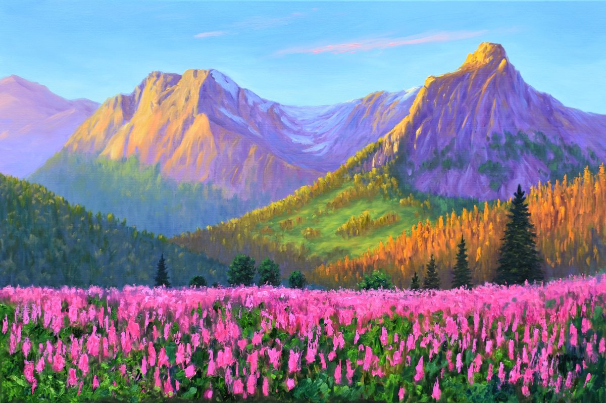 Impressionistic Landscape Oil Painting By Yulia Nikonova, 36 X 24", Golden Hour, Original Artwork