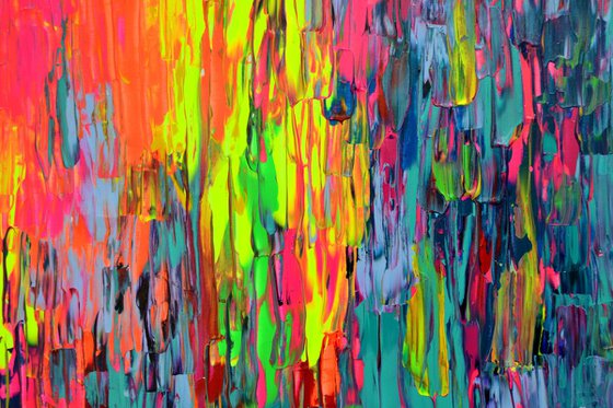 160x80x4 cm Large Ready to Hang Abstract Painting - XXXL Huge Colourful Modern Abstract Big Painting, Large Colorful Painting - Ready to Hang, Hotel and Restaurant Wall Decoration, Happy Gypsy Girl Dancing in the Forest