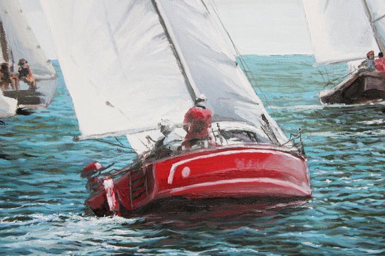 Regatta (yacht racing). 80x60 SEA. ORIGINAL OIL PAINTING, GIFT