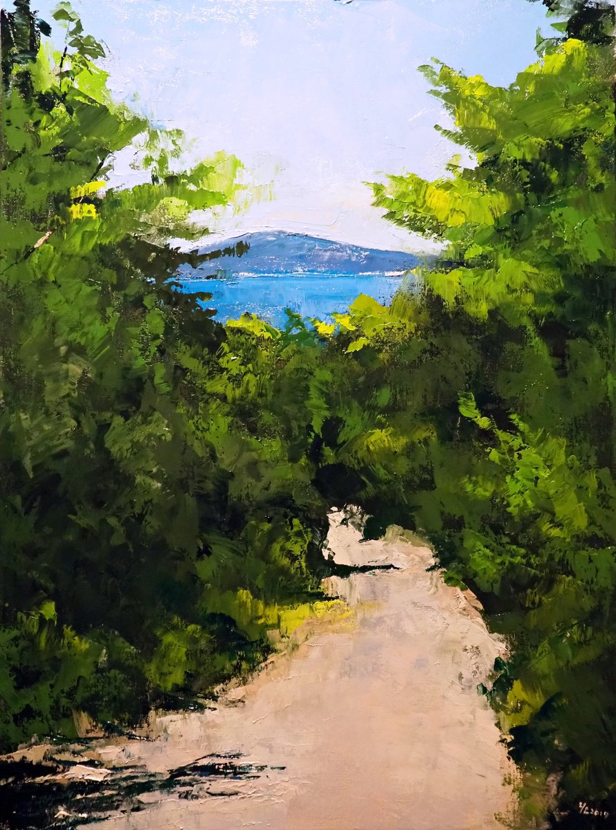 Impressionistic Landscape Oil Painting By Yuanyuan Liu, 24 X 31", Sea View, Original Artwork