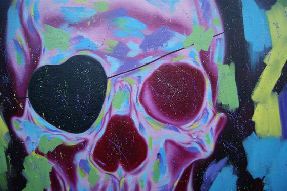 Disco Skull ( on canvas ) Free Shipping