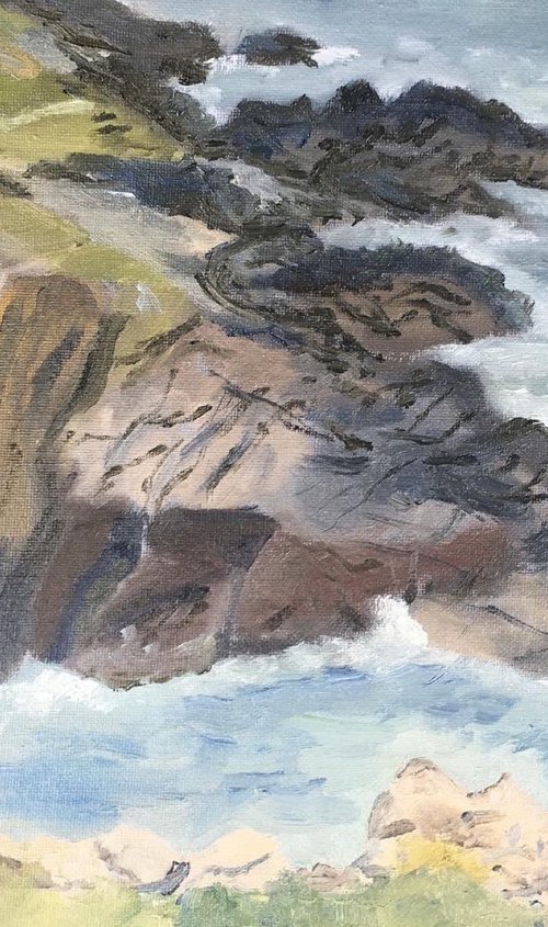 Rocky coastline, an original oil painting. by Julian Lovegrove Art