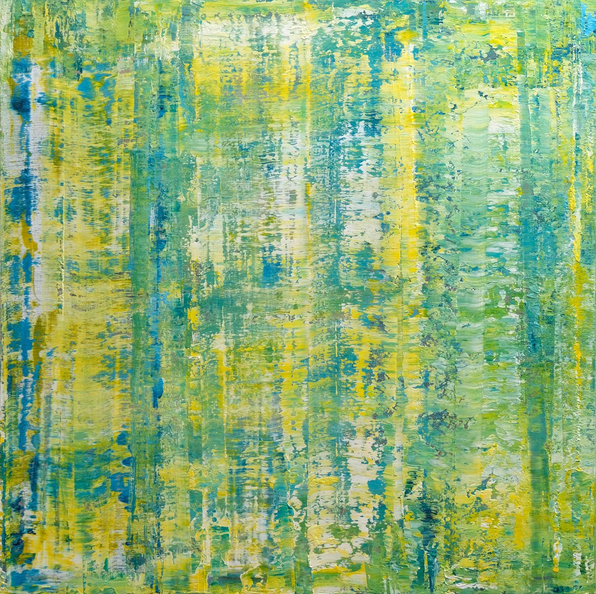 Abstract Acrylic Painting By Behshad Arjomandi, 39 X 39, Green Composition, Original Artwork