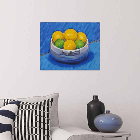 Lemons with a Blue Background