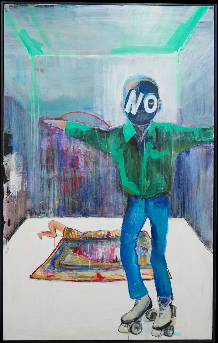 Surrealistic Portrait Acrylic Painting By Angeline Maas, 40 X 64, No Satisfaction, Original Artwork