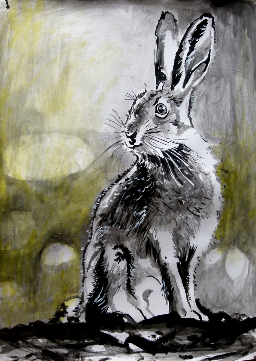 Photorealistic Animal Acrylic Painting By Soso Kumsiashvili, 24 X 33", Rabbit, Original Artwork
