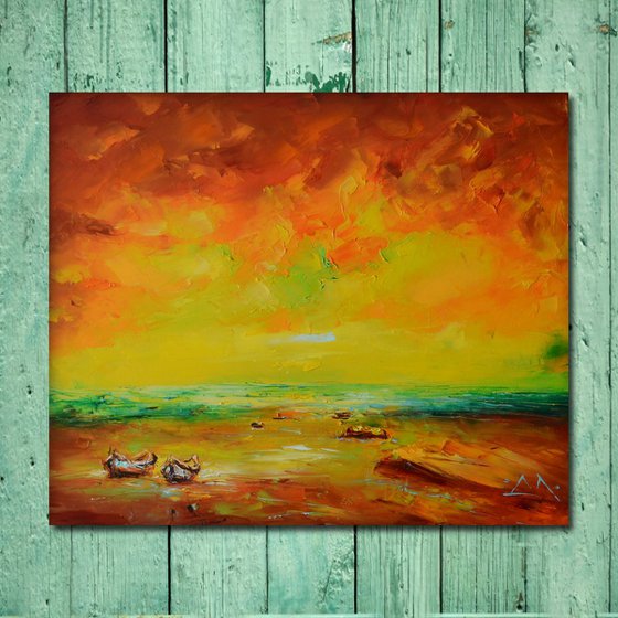 The sea of "Mo",  Seaside Painting, Free Shipping