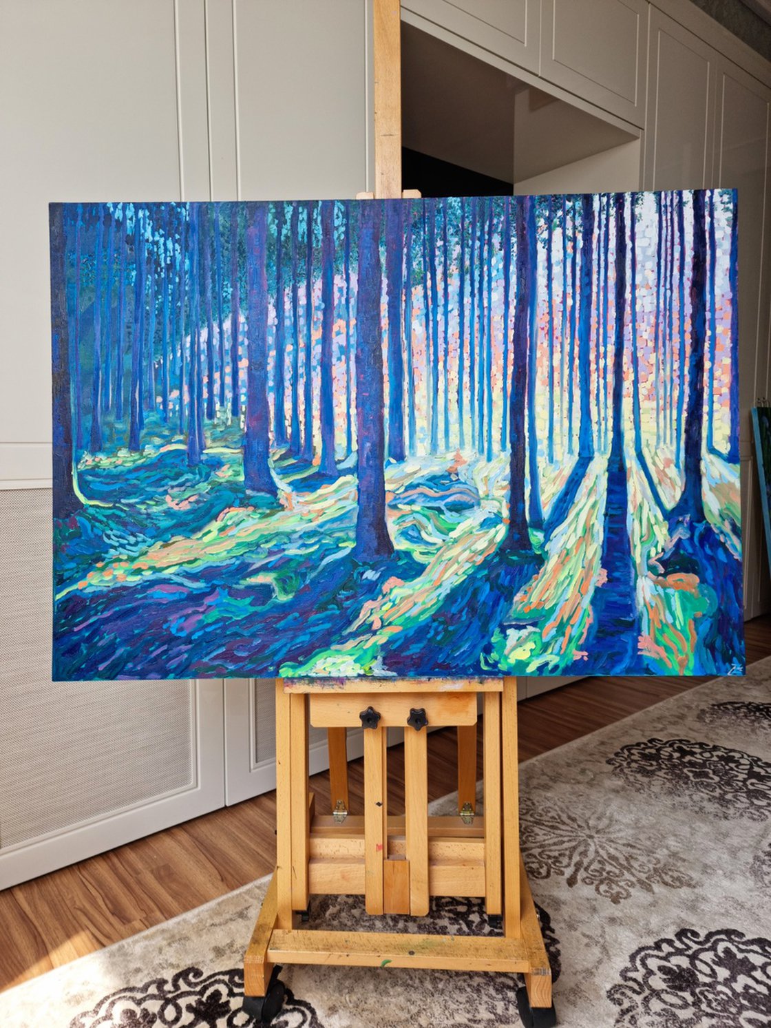 Original Oil Painting - Forest Sunrise by Zulfiya Mukhamadeyeva